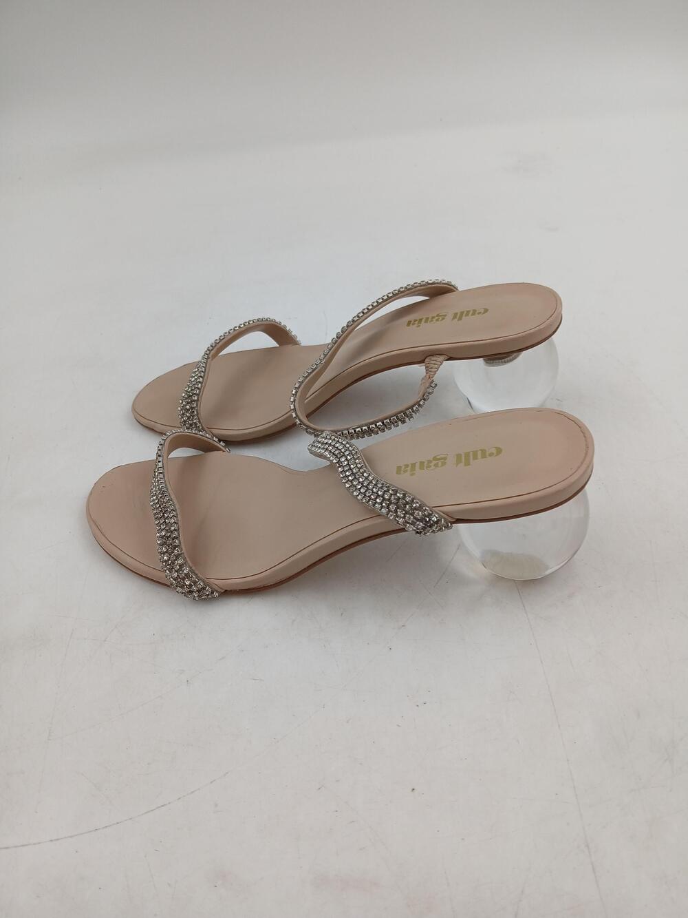 Cult Gaia Shoes Womens Beige Rhinestone Strappy Sandals Clear Heel Size 5.5